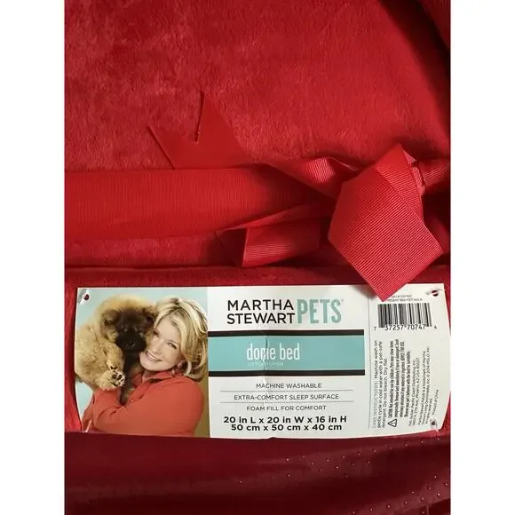 Martha Stewart Pet Dome Bed Red New Christmas 20”x20”x16” Cat Hut Cave Dog - Picture 5 of 5
